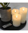 Set med 3 st. LED blockljus 10cm, flammeffekt, vit - Ø7,5cm