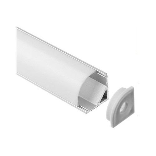 Alu hörnprofil 16x16 för LED-strip - 1 meter, inkl. mjölkvitt lock, clips och ändstycken, anodiserad