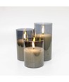 LED blockljus i gråtonat glas Ø7,5cm, 3 st, flammeffekt