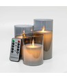 LED blockljus i rökfärgat glas Ø7,5cm, 3 st, vippande flamma