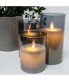 LED blockljus i rökfärgat glas Ø7,5cm, 3 st, vippande flamma