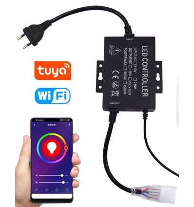 230V RGB WiFi Smart Home controller - Inkl. ändstycke, till 230V, minnesfunktion, 100 m.