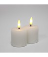LED Blockljus, 2 st, flameffekt, vit - 5cm hög, Ø5cm, fungerar med fjärrkontroll, äkta stearin