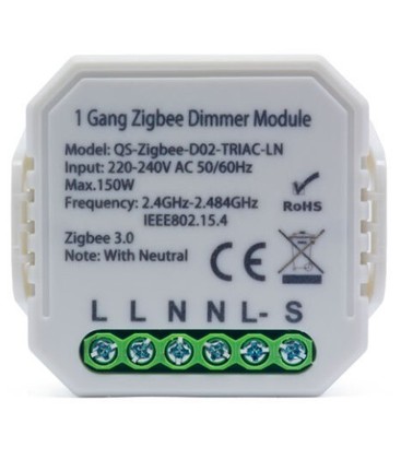 Zigbee inbyggningsdimmer - 150W LED dimmer, fjädertryck/push dim, Zigbee, till inbyggning