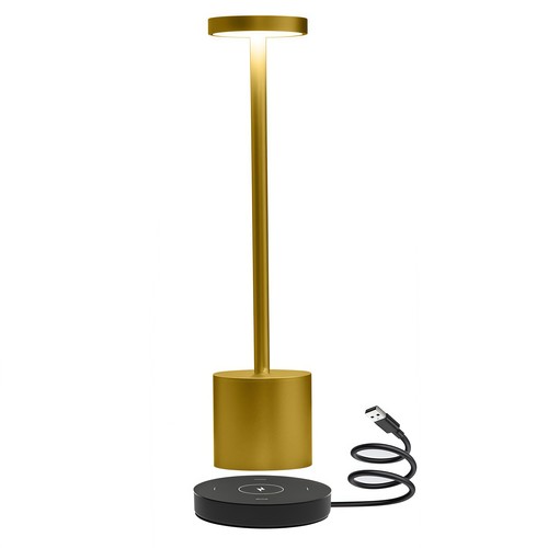 Uppladdningsbar LED bordslampa med trådös laddning - Guld, IP54 Inomhus/utomhus, touchdimbar