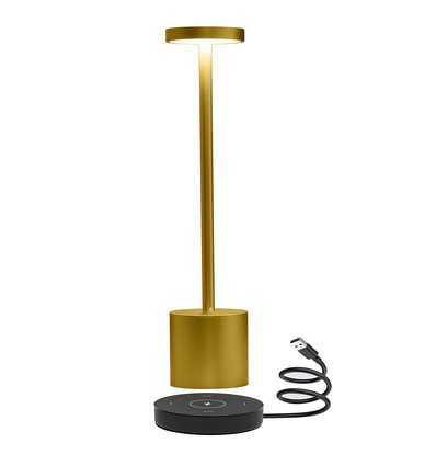Uppladdningsbar LED bordslampa med trådös laddning - Guld, IP54 Inomhus/utomhus, touchdimbar