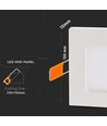 V-Tac 12x12cm, 6W LED inbyggnadspanel - Hål: 11x11 cm, Mått: 12x12 cm, 230V