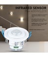 PIR taksensor med rörligt huvud - 360 grader, max 400W LED, IP20, vit