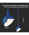 E14 lamphållare - plast, pendel, med skjutbar aluminium lampskärm, blå.