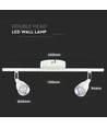 Vägglampa 9W LED (2 huvud) 3000K vit