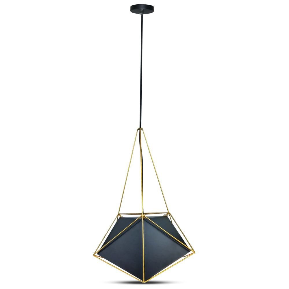 Prism Taklampa Pendel E27 Svart Lampskarm Med Guldkant Ø400*540mm