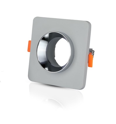 Fyrkantig infälld spot i gips med kromring - För GU10 / GU5.3, grå, 2 års garanti