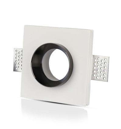 GU10 infälld spot i gips, kvadratisk - Vit + krom, 100x100mm, IP20, 5 års garanti