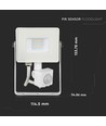 10W LED strålkastare med sensor, vit - Samsung LED, IP65, PIR