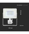 30W LED strålkastare med sensor - Samsung LED, 2400lm, IP65, varmvit