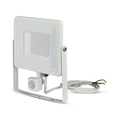 PIR-sensor strålkastare 50W - Samsung chip, 3000K, vit hölje.