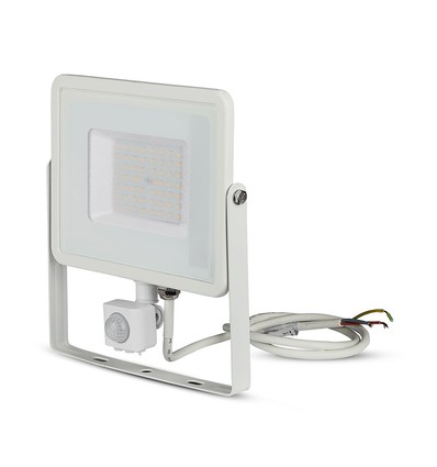 PIR-sensor strålkastare 50W - Samsung chip, 3000K, vit hölje.