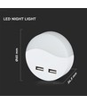 0,45W LED nattlampa - EU-kontakt, med USB, Samsung-chip, 4000K, rund