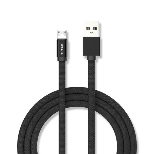 1M Micro USB Flätkabel - Bomullstyg, Svart (Ruby Serien)