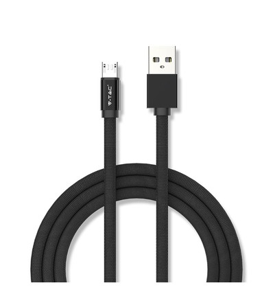 MicroUSB-kabel 1m svart - Bomullstyg, MicroUSB till USB-A