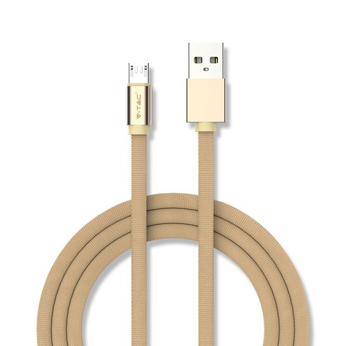 MicroUSB-kabel 1m guld - Bomullstyg, MicroUSB till USB-A