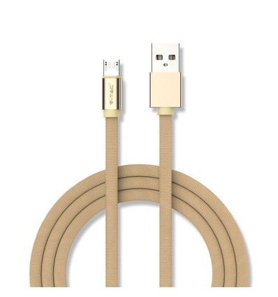 MicroUSB-kabel 1m guld - Bomullstyg, MicroUSB till USB-A