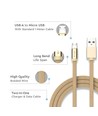 MicroUSB-kabel 1m guld - Bomullstyg, MicroUSB till USB-A