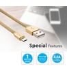 MicroUSB-kabel 1m guld - Bomullstyg, MicroUSB till USB-A