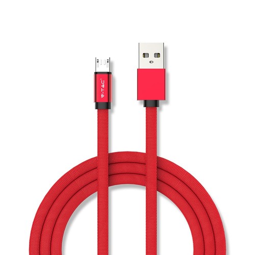 1m Micro USB flätad kabel med bomullstyg - röd (Ruby-serien)