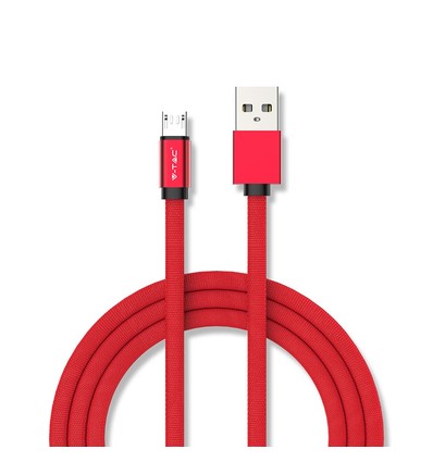MicroUSB-kabel 1m röd - Bomullstyg, MicroUSB till USB-A