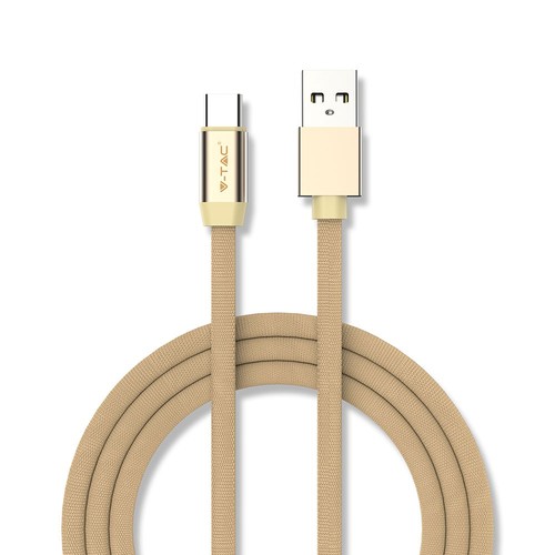 1m Type-C USB flätad kabel med bomullstyg - Guld (Rubin Serie)