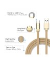 1m Type-C USB flätad kabel med bomullstyg - Guld (Rubin Serie)