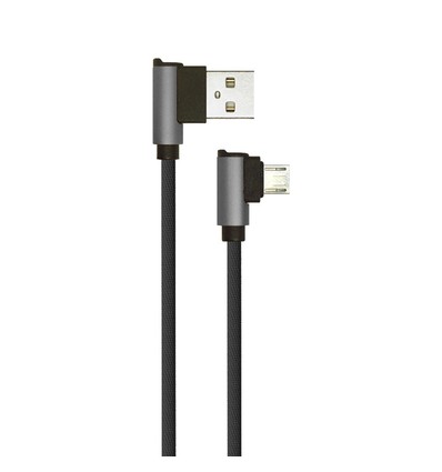 1m Micro USB-kabel L-Type, 2.4A - Black Diamond Series, svart, vävd bomull