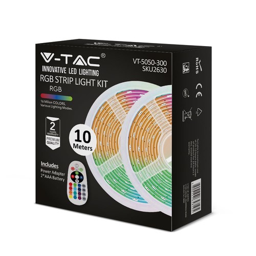 10m (2x5m) RGB strip set - inkl. fjärrkontroll och strömförsörjning, 4,8W/m, IP20