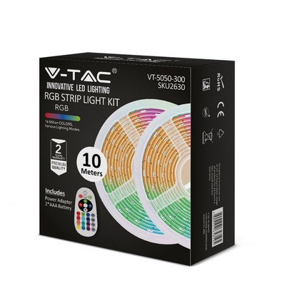 10m (2x5m) RGB strip set - inkl. fjärrkontroll och strömförsörjning, 4,8W/m, IP20