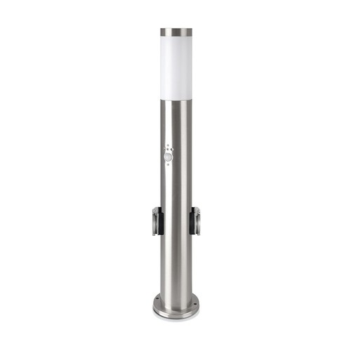 60cm E27 trädgårdslampa med sensor och 2 uttag - IP44, rostfritt stål