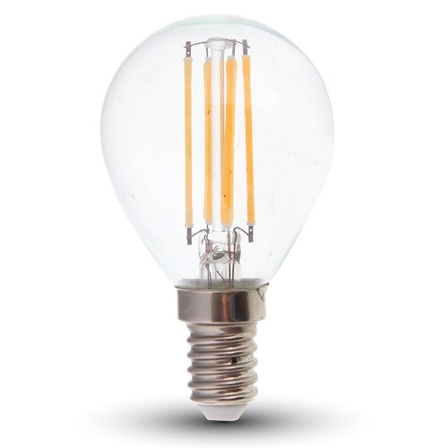 E14 6W LED kronlampa - P45, filament, klart glas