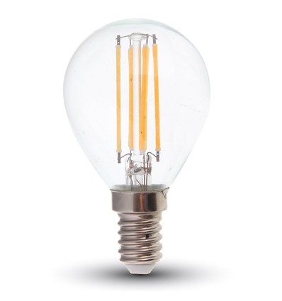 E14 6W LED kronlampa - P45, filament, klart glas