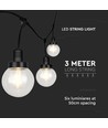 3m LED ljusslinga med 6 lampor - Ø15cm lampor, E27 sockel, IP65 utomhus, matt svart, kan sammankopplas