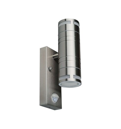 V-Tac Vägglampa upp/ner med sensor - IP44 utomhus, rostfri, GU10 sockel, utan ljuskälla