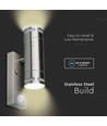V-Tac Vägglampa upp/ner med sensor - IP44 utomhus, rostfri, GU10 sockel, utan ljuskälla