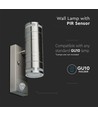 V-Tac Vägglampa upp/ner med sensor - IP44 utomhus, rostfri, GU10 sockel, utan ljuskälla