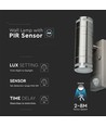 V-Tac Vägglampa upp/ner med sensor - IP44 utomhus, rostfri, GU10 sockel, utan ljuskälla