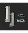 V-Tac Vägglampa upp/ner med sensor - IP44 utomhus, rostfri, GU10 sockel, utan ljuskälla