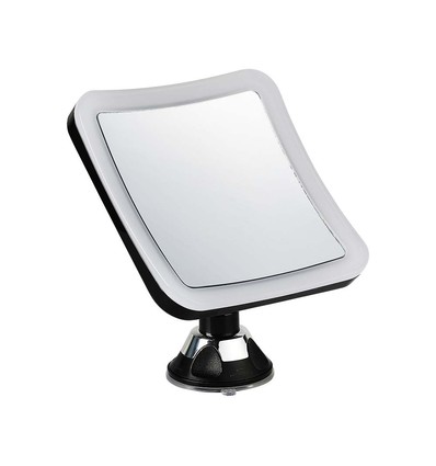 3,2W LED spegel med 10x förstoring - Batteridriven, 360° rotation, IP44, svart, sugkopp, kallvit