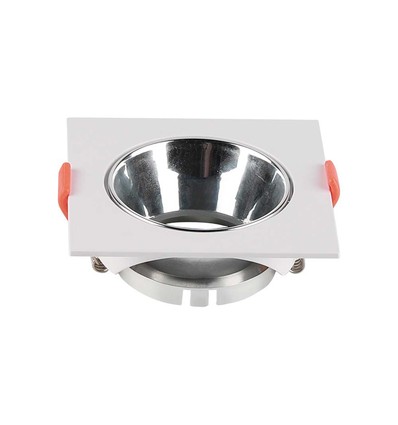 GU10 infälld spot - Kvadratisk, vit med krom reflektor, hål: Ø7,2 cm, 8,5 x 8,5 cm