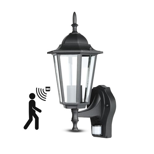 V-Tac svart vägglampa m. sensor - IP44 utomhusbruk, E27 sockel, utan ljuskälla