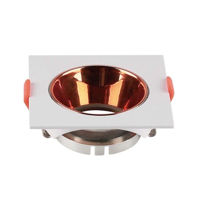 GU10 infälld spot - Fyrkantig, vit med rose gold reflektor, PC plast, hål: Ø7,2 cm, 8,5 x 8,5 cm, IP20 inomhus