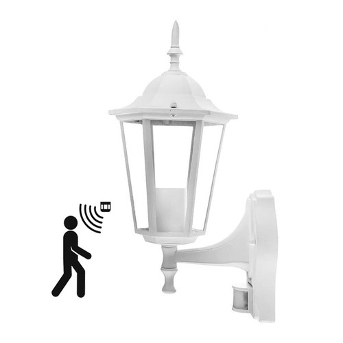 V-Tac vit vägglampa m. sensor - IP44 utomhusbruk, E27 sockel, utan ljuskälla