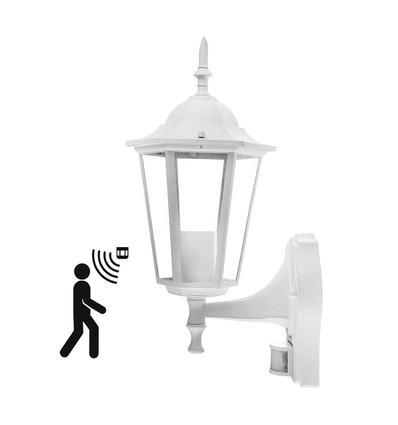 V-Tac vit vägglampa m. sensor - IP44 utomhusbruk, E27 sockel, utan ljuskälla